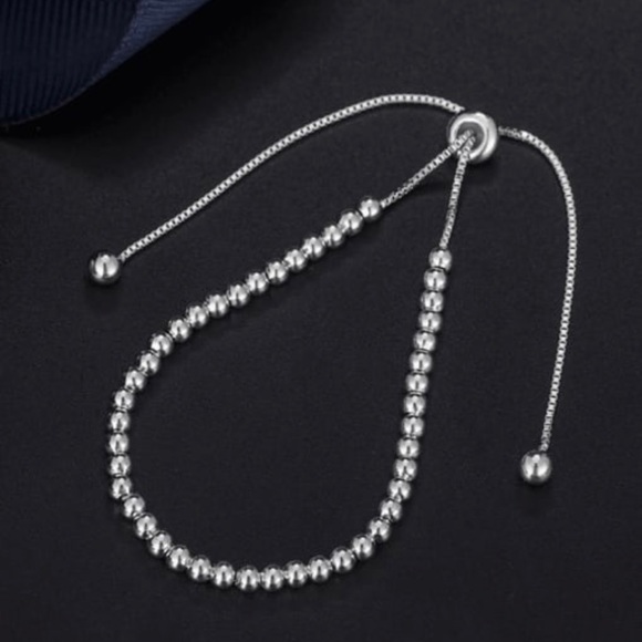 925 Sterling Silver Beaded Adjustable Bracelet - Picture 2 of 3